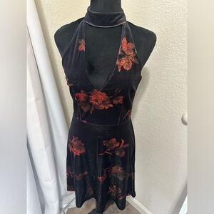 VENUS Black Dress with Red Floral Design